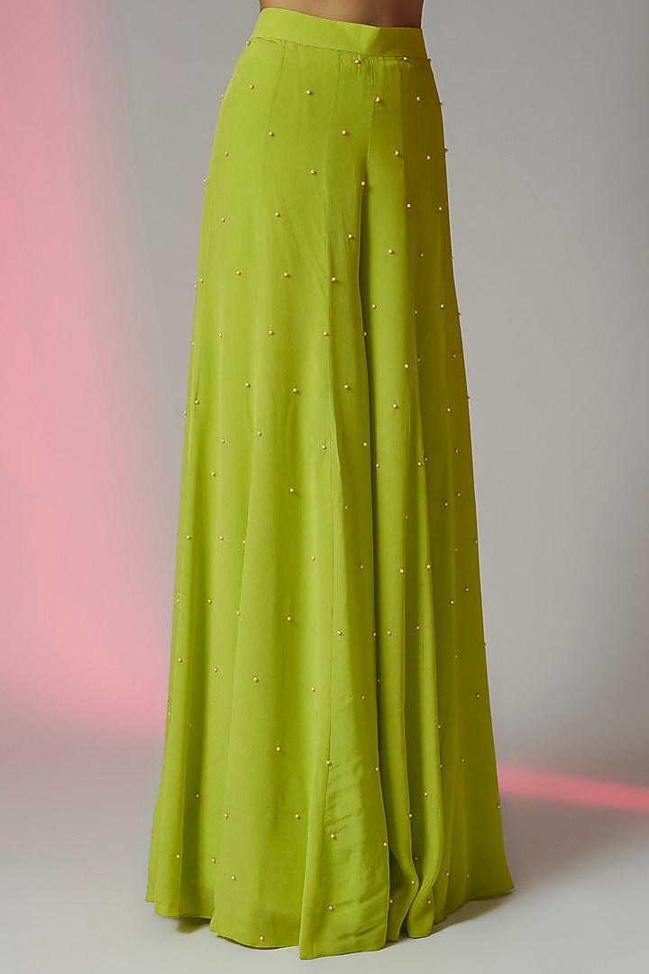 Neon Green Crepe Embroidered Wedding Sharara Set by Maison Blu at Pernia's Pop Up Shop