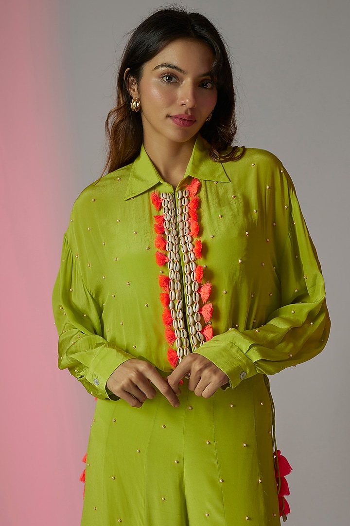 Neon Green Crepe Embroidered Wedding Sharara Set by Maison Blu at Pernia's Pop Up Shop