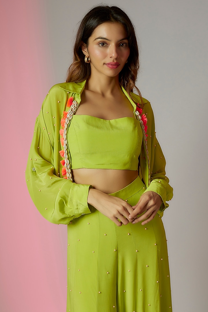 Neon Green Crepe Embroidered Wedding Sharara Set by Maison Blu at Pernia's Pop Up Shop