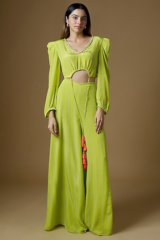 Neon Green Crepe Jumpsuit by Maison Blu