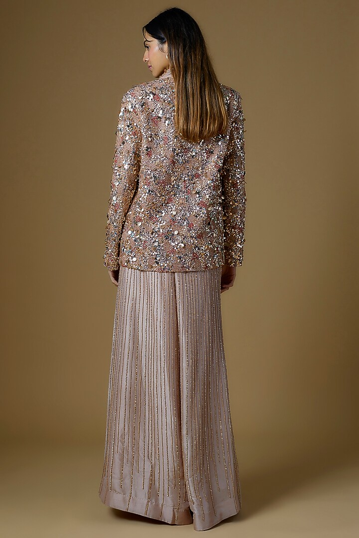 Nude Net Sequins Embroidered Blazer Set by Maison Blu at Pernia's Pop Up Shop