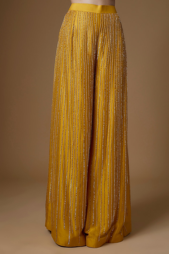 Mustard Yellow Dupion SIlk Embroidered Blazer Set by Maison Blu at Pernia's Pop Up Shop