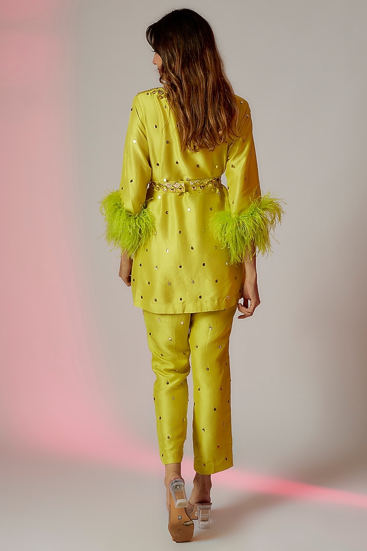 Lime Green Dupion Silk Embroidered Kurta Set by Maison Blu at Pernia's Pop Up Shop