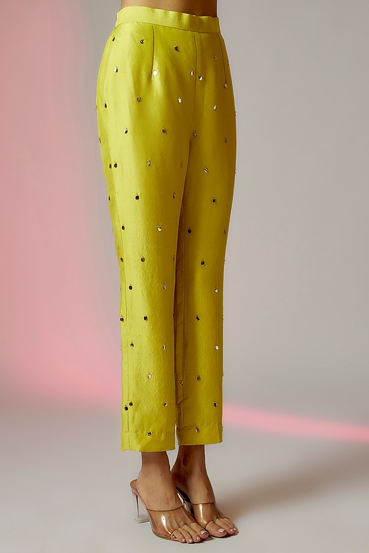 Lime Green Dupion Silk Embroidered Kurta Set by Maison Blu at Pernia's Pop Up Shop