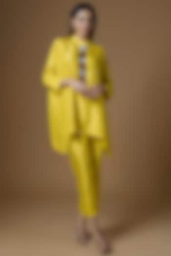 Yellow Silk & Dupion Silk Sequins Embroidered Kurta Set by Maison Blu