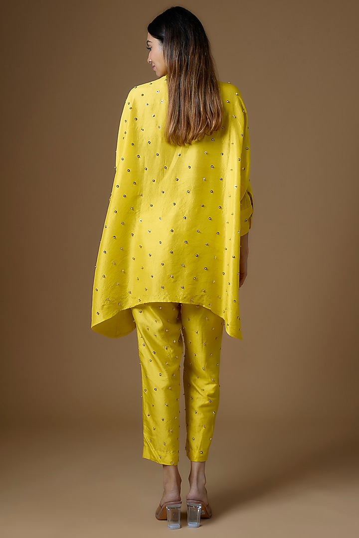 Yellow Silk & Dupion Silk Sequins Embroidered Kurta Set by Maison Blu at Pernia's Pop Up Shop