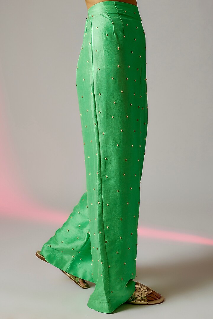 Green Dupion Silk Embroidered Co-Ord Set by Maison Blu at Pernia's Pop Up Shop