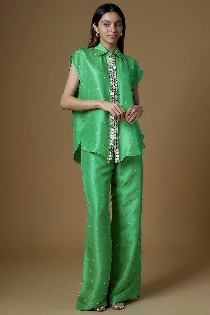 Green Dupion Silk Co-Ord Set by Maison Blu