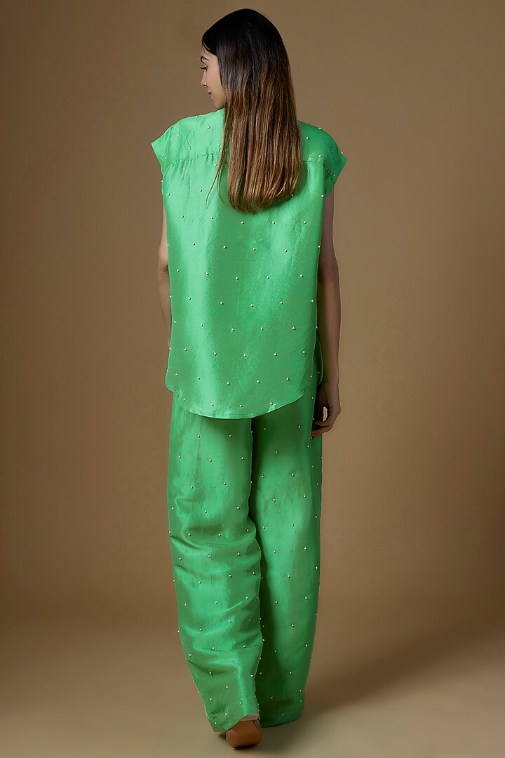 Green Dupion Silk Co-Ord Set by Maison Blu at Pernia's Pop Up Shop