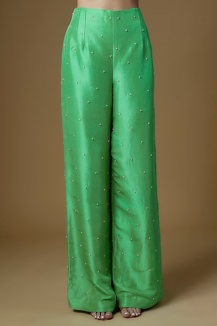Green Dupion Silk Co-Ord Set by Maison Blu at Pernia's Pop Up Shop
