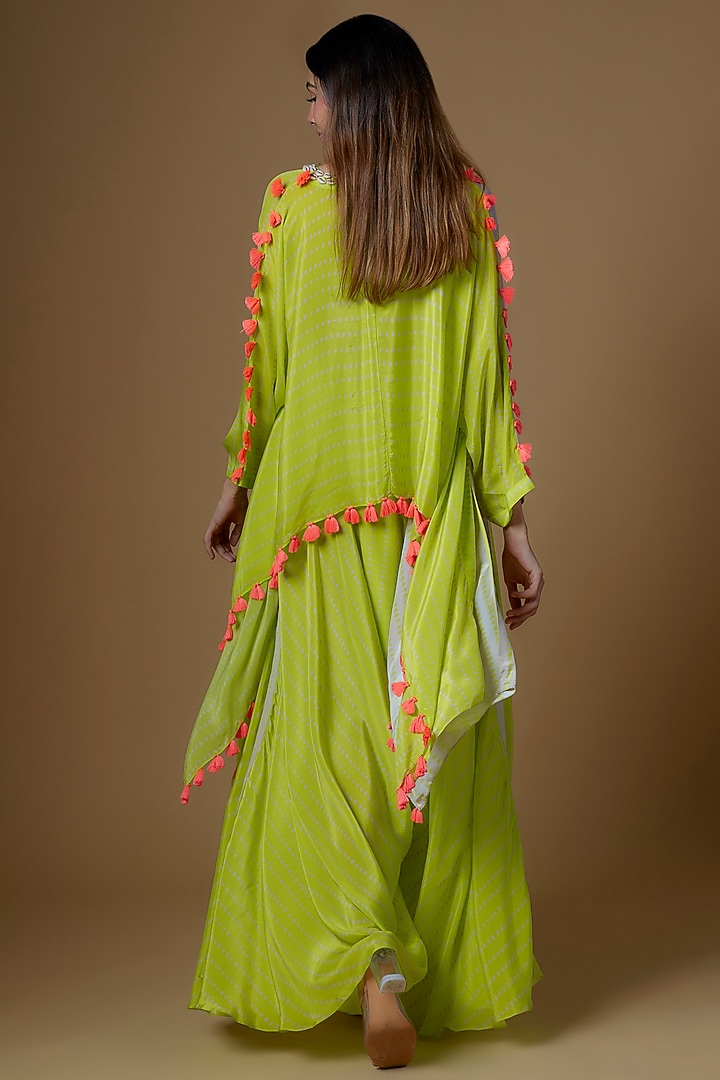White & Neon Green Crepe Cape Set by Maison Blu at Pernia's Pop Up Shop