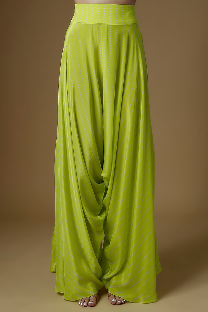 White & Neon Green Crepe Cape Set by Maison Blu at Pernia's Pop Up Shop