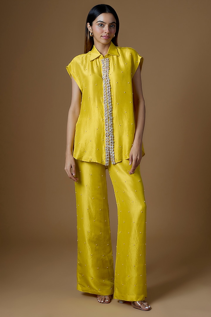 Yellow Dupion Silk Co-Ord Set by Maison Blu