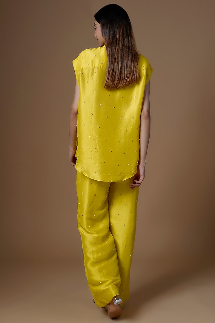 Yellow Dupion Silk Co-Ord Set by Maison Blu at Pernia's Pop Up Shop