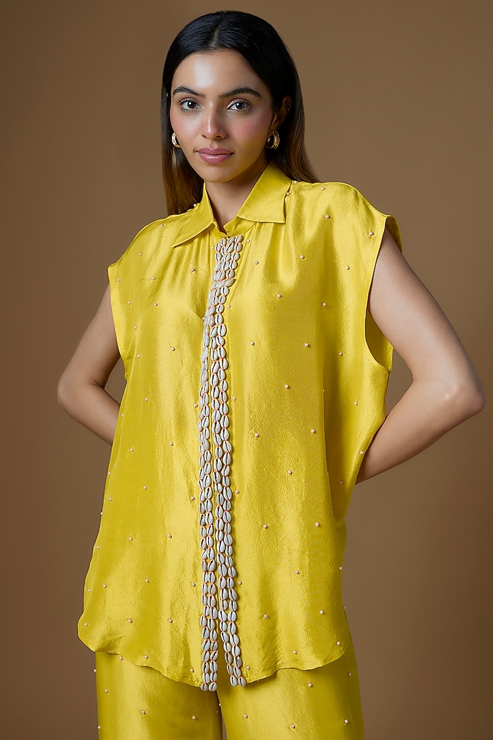 Yellow Dupion Silk Co-Ord Set by Maison Blu at Pernia's Pop Up Shop