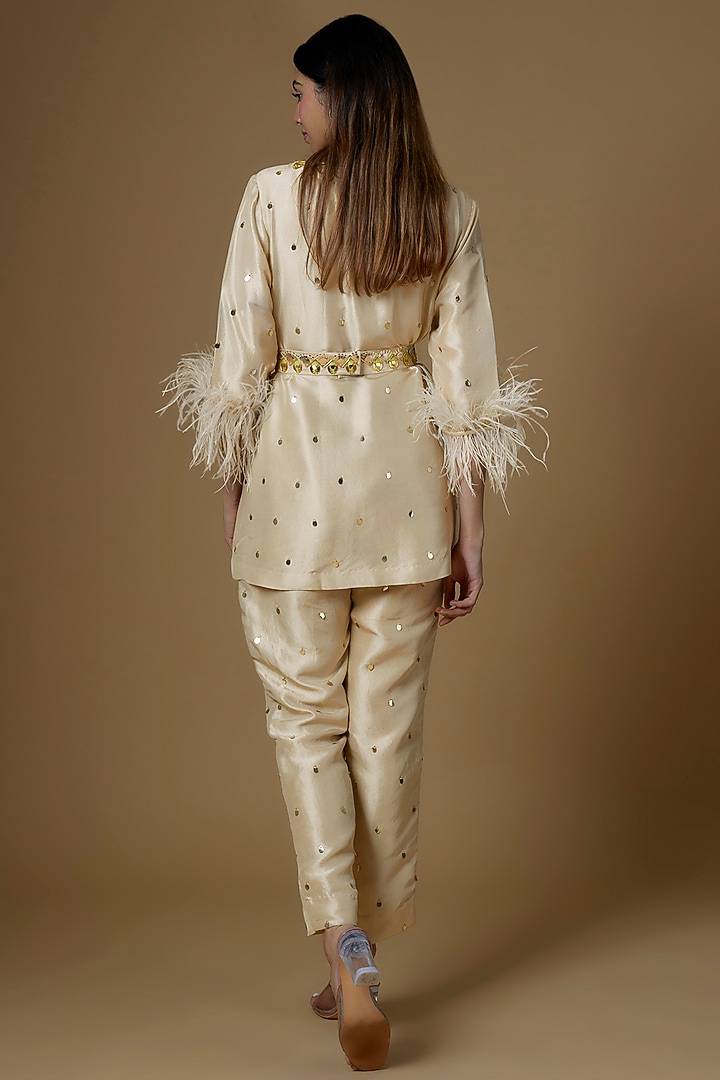 Ivory Dupion Silk Embroidered Kurta Set by Maison Blu at Pernia's Pop Up Shop