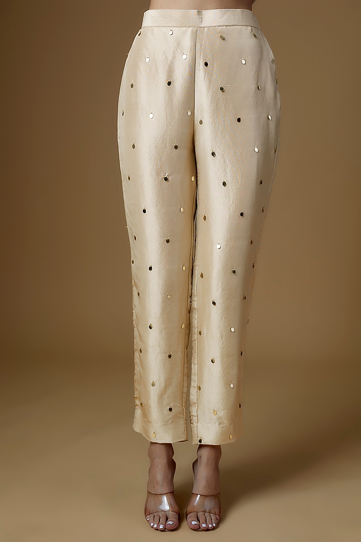 Ivory Dupion Silk Embroidered Kurta Set by Maison Blu at Pernia's Pop Up Shop