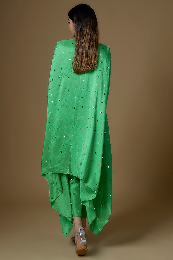 Green Dupion Silk Sequins Embroidered Cape Set by Maison Blu at Pernia's Pop Up Shop