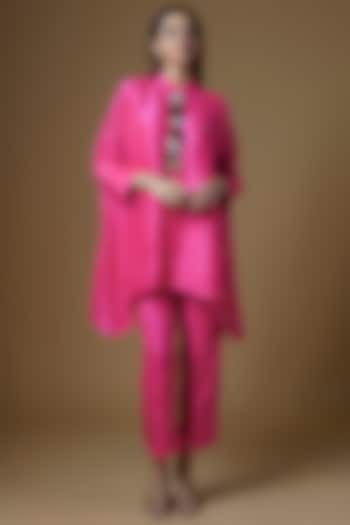 Hot Pink Silk & Dupion Silk Sequins Embroidered Kurta Set by Maison Blu