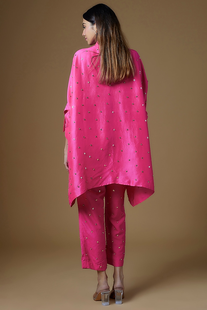Hot Pink Silk & Dupion Silk Sequins Embroidered Kurta Set by Maison Blu at Pernia's Pop Up Shop