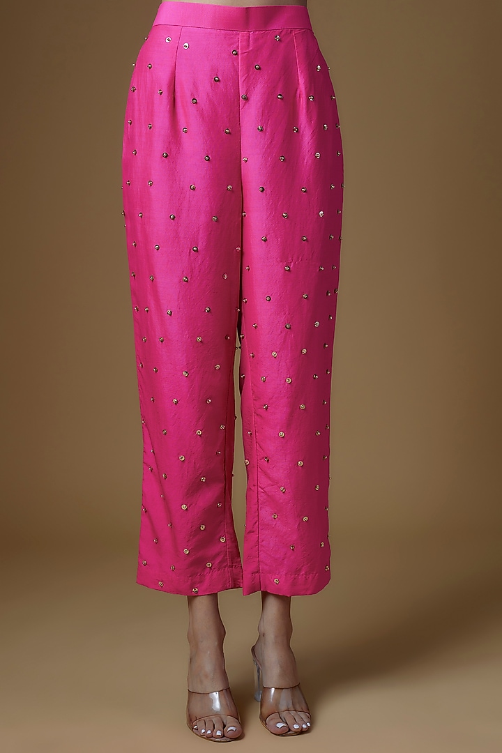 Hot Pink Silk & Dupion Silk Sequins Embroidered Kurta Set by Maison Blu at Pernia's Pop Up Shop