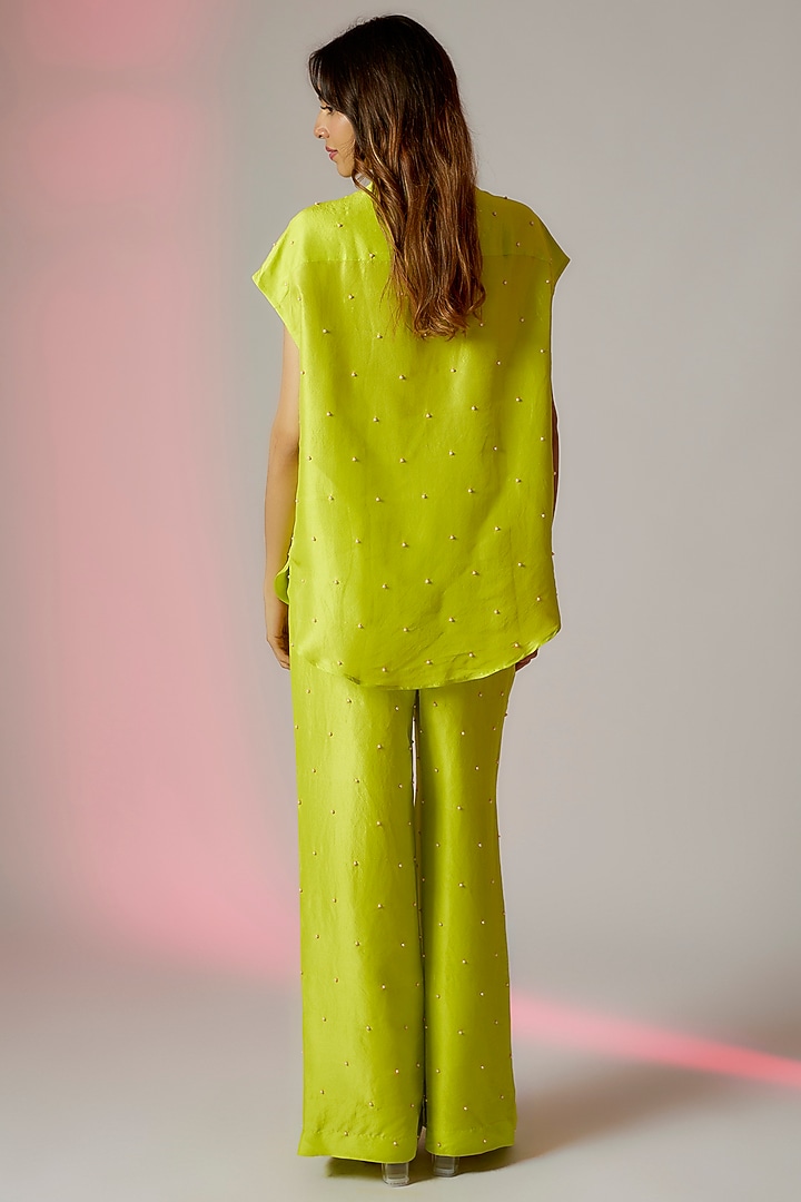 Lime Green Dupion Silk Embroidered Co-Ord Set by Maison Blu at Pernia's Pop Up Shop