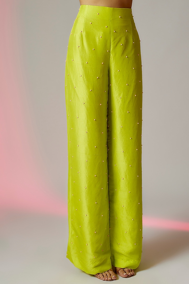 Lime Green Dupion Silk Embroidered Co-Ord Set by Maison Blu at Pernia's Pop Up Shop