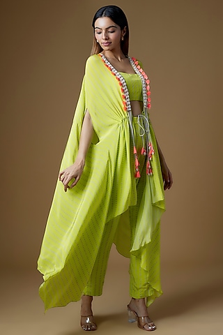 Neon Green Crepe Cape Set by Maison Blu