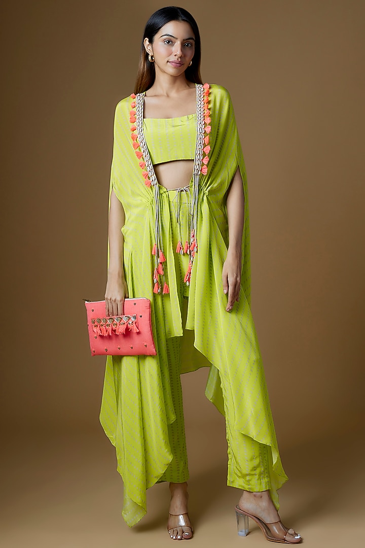 Neon Green Crepe Cape Set by Maison Blu at Pernia's Pop Up Shop