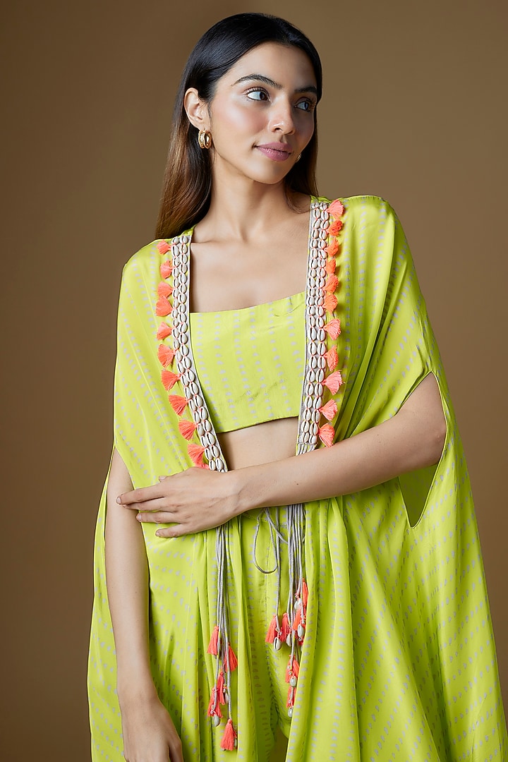 Neon Green Crepe Cape Set by Maison Blu at Pernia's Pop Up Shop