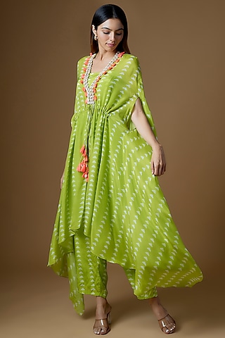 Neon Green Crepe Cape Set by Maison Blu