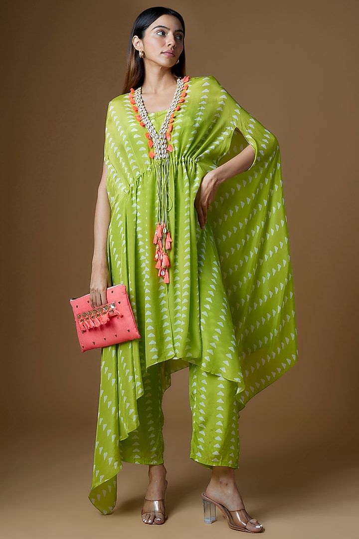 Neon Green Crepe Cape Set by Maison Blu at Pernia's Pop Up Shop