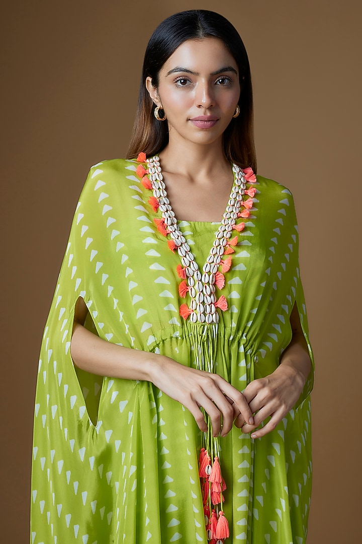 Neon Green Crepe Cape Set by Maison Blu at Pernia's Pop Up Shop