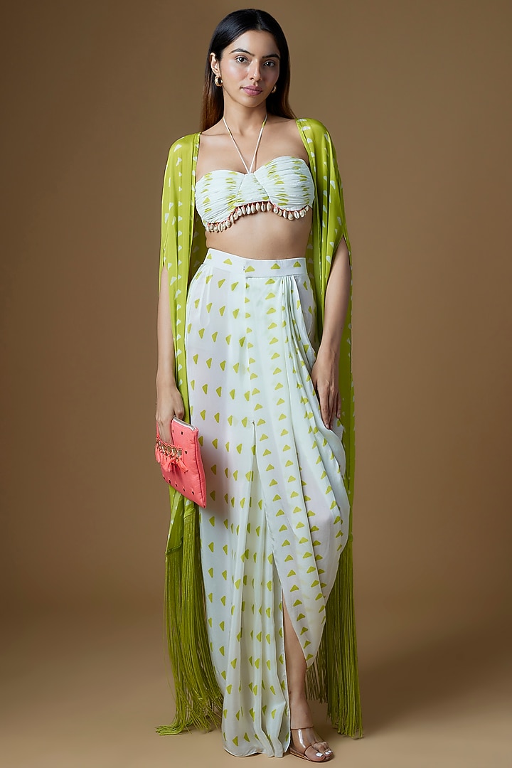 White Crepe Draped Skirt Set by Maison Blu at Pernia's Pop Up Shop