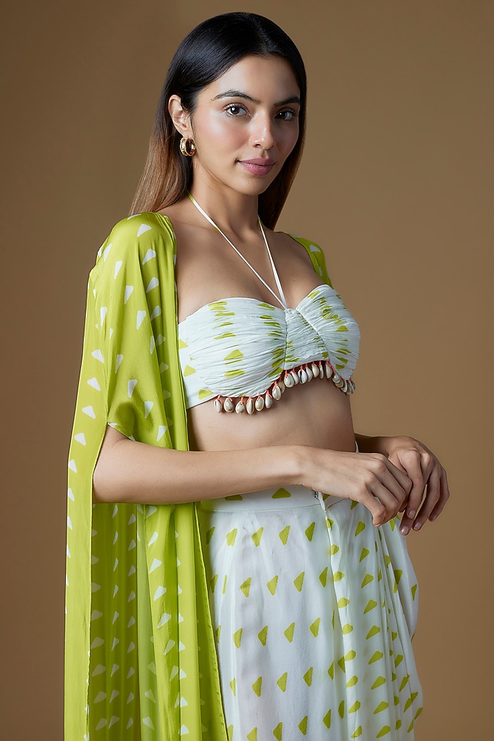White Crepe Draped Skirt Set by Maison Blu at Pernia's Pop Up Shop