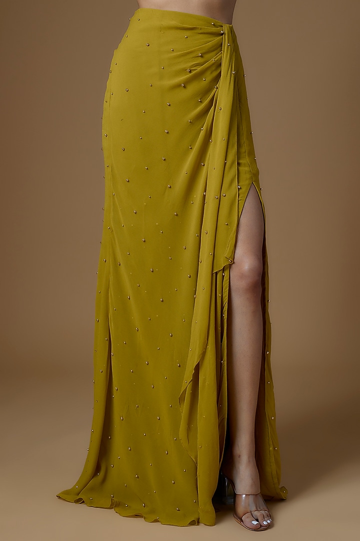 Green Georgette Embroidered Draped Wedding Saree Set by Maison Blu at Pernia's Pop Up Shop