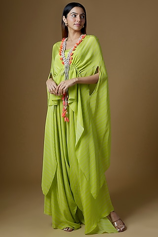 Neon Green Crepe Cape Set by Maison Blu