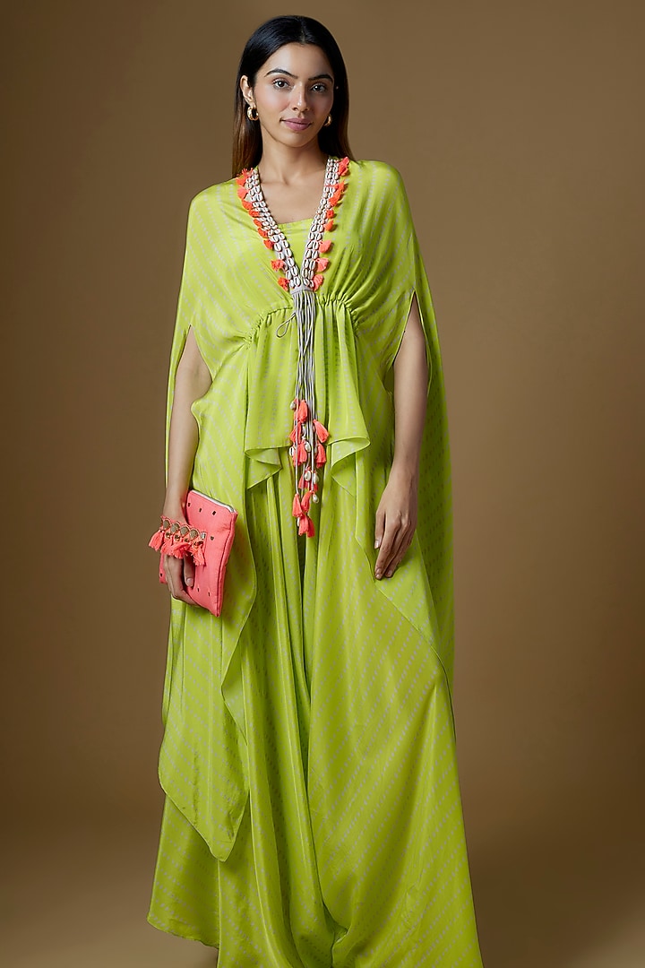 Neon Green Crepe Cape Set by Maison Blu at Pernia's Pop Up Shop
