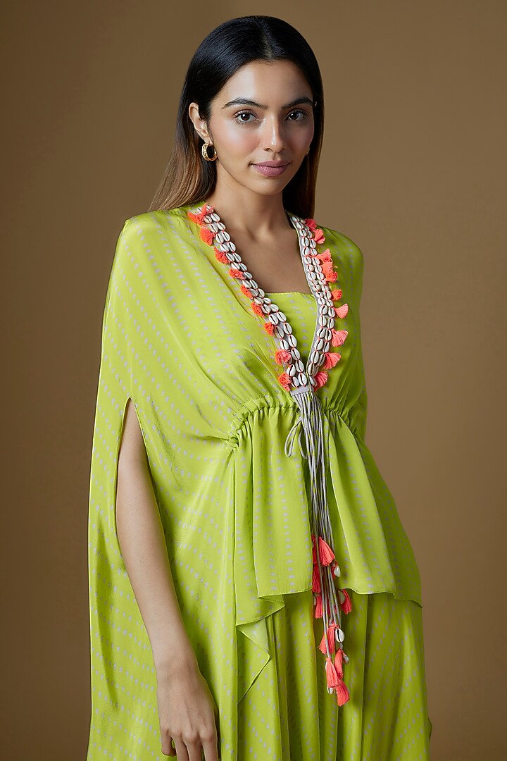 Neon Green Crepe Cape Set by Maison Blu at Pernia's Pop Up Shop