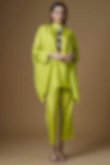 Lime Green Dupion Silk Sequins Embroidered Kurta Set by Maison Blu