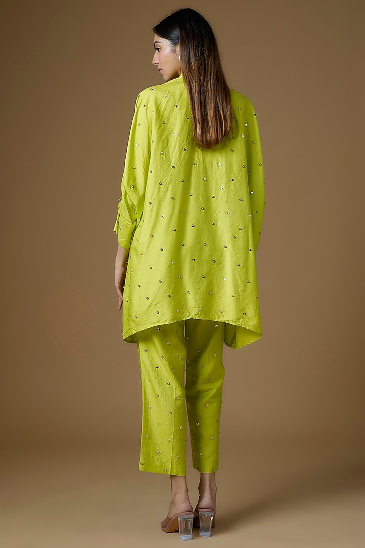 Lime Green Dupion Silk Sequins Embroidered Kurta Set by Maison Blu at Pernia's Pop Up Shop