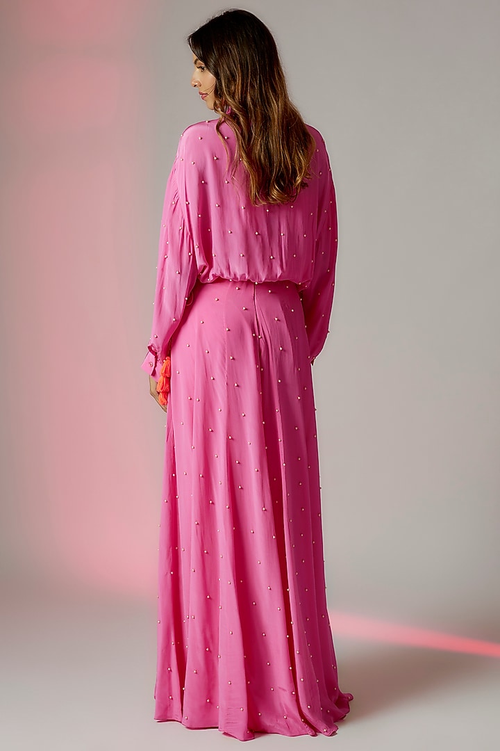 Neon Pink Crepe Embroidered Wedding Sharara Set by Maison Blu at Pernia's Pop Up Shop