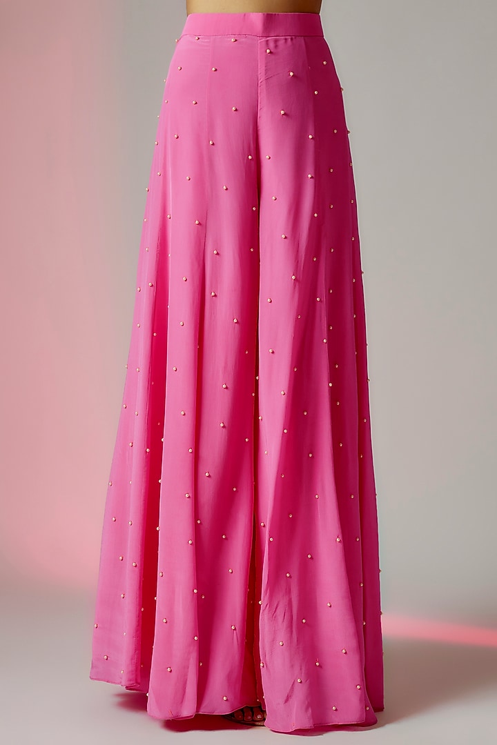 Neon Pink Crepe Embroidered Wedding Sharara Set by Maison Blu at Pernia's Pop Up Shop