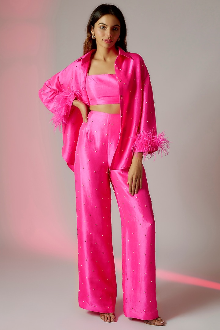 Hot Pink Dupion Silk Co-Ord Set by Maison Blu at Pernia's Pop Up Shop