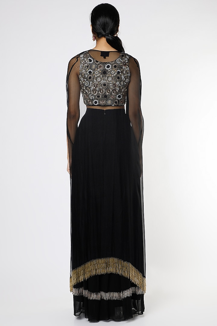 Black Embroidered Cape Set by Maison Blu at Pernia's Pop Up Shop