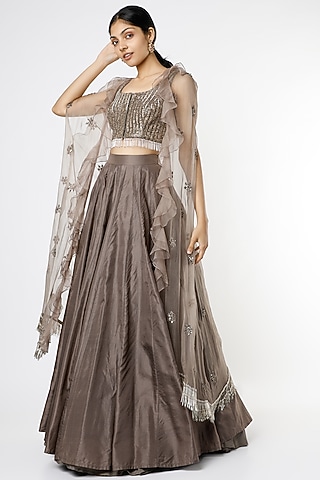 Grey Pure Silk Lehenga Set by Maison Blu