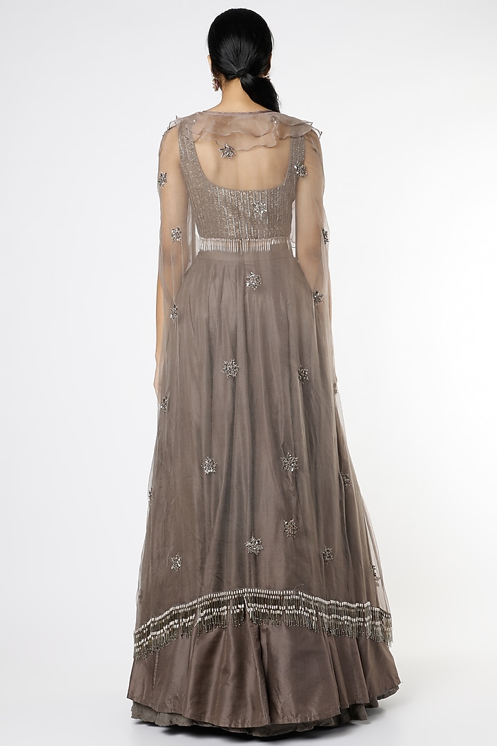Grey Pure Silk Wedding Lehenga Set by Maison Blu at Pernia's Pop Up Shop