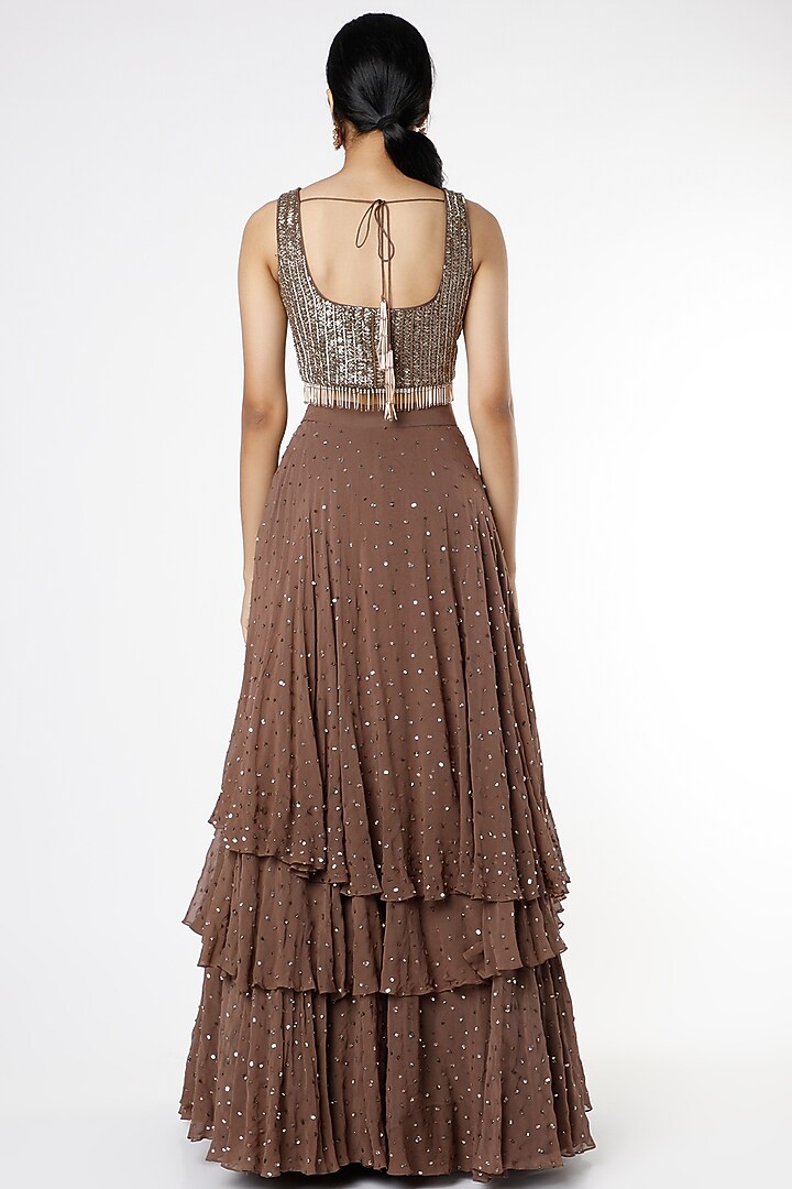 Brown Three Layered Wedding Lehenga Set by Maison Blu at Pernia's Pop Up Shop