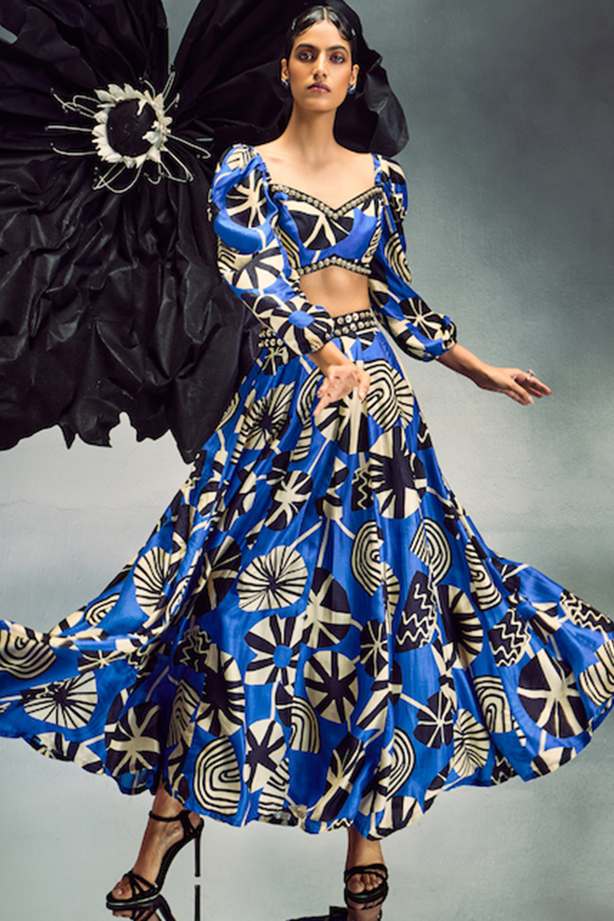 Cobalt Blue Silk Printed Skirt Set by Maison Blu at Pernia's Pop Up Shop