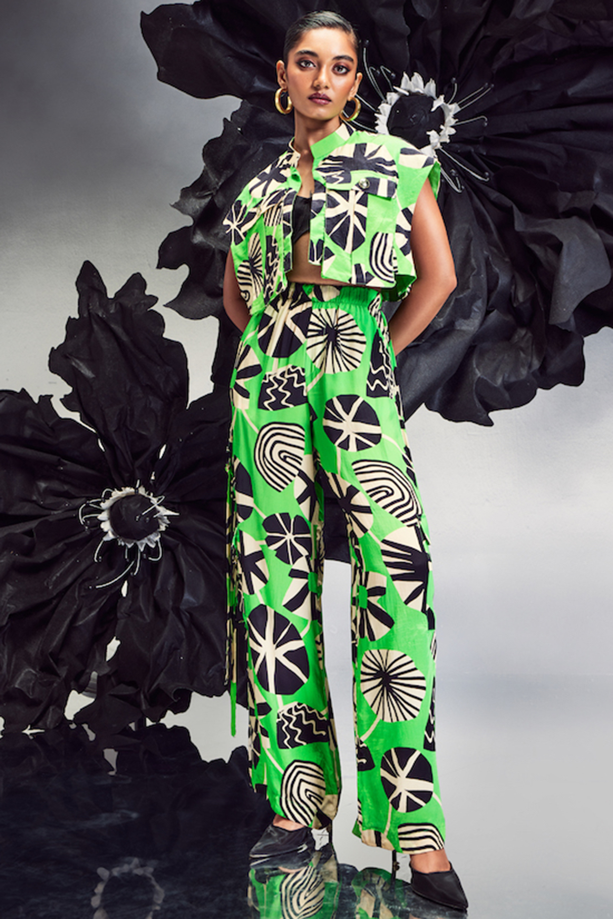 Parrot Green Crepe Co-Ord Set by Maison Blu at Pernia's Pop Up Shop